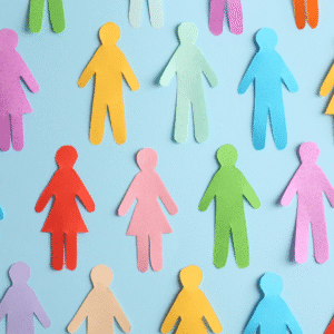 Colorful paper figures symbolizing community diversity and inclusion