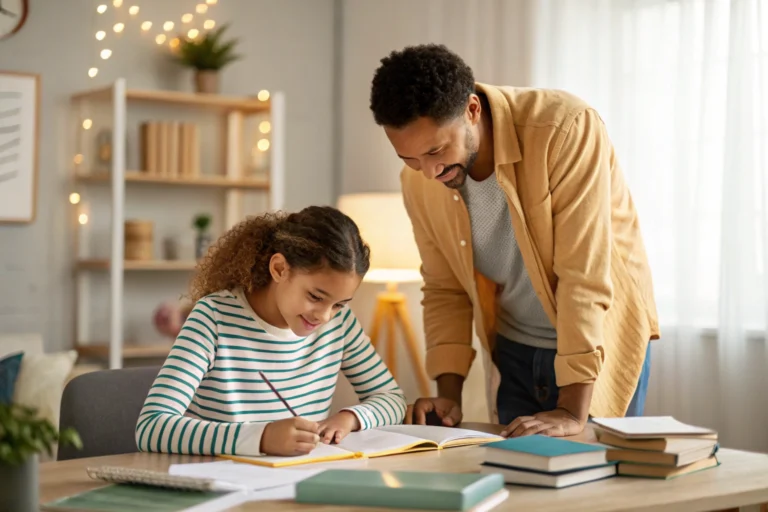 parent helping child with standardized test prep