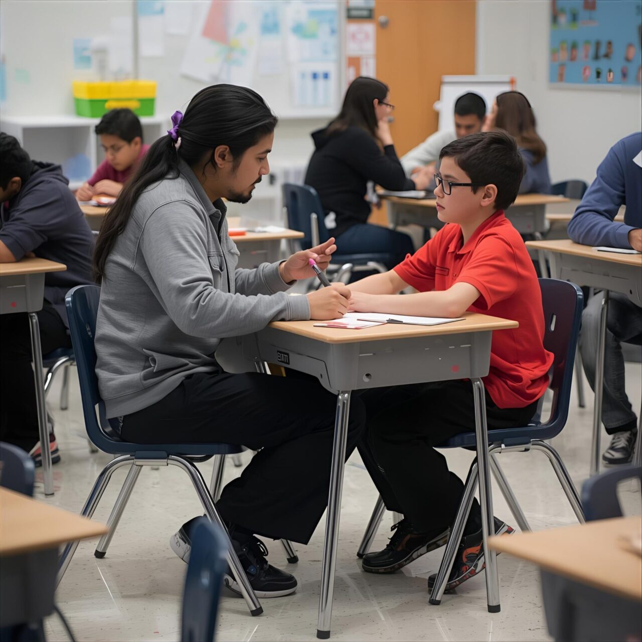 Bilingual tutor providing high-impact tutoring to a student during the school day