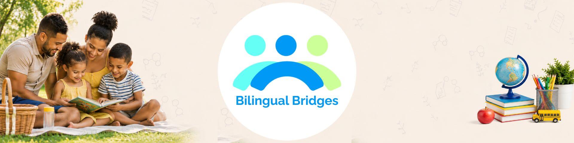 Bilingual family spending time outdoors together in summer, building language habits naturally