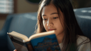 Young student practicing reading fluency, showing the science of reading explained in a dual language immersion program.